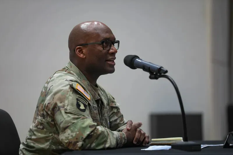 Gen. Xavier Brunson, the commander of US Forces Korea, speaks to reporters during a press conference at Camp Humphreys in Pyeongtaek on Aug. 8, 2025. (courtesy of USFK)